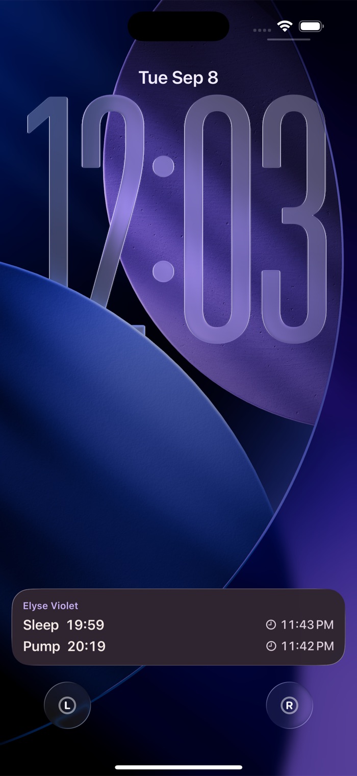 BabyTeller feeding controls on an iPhone Lock Screen